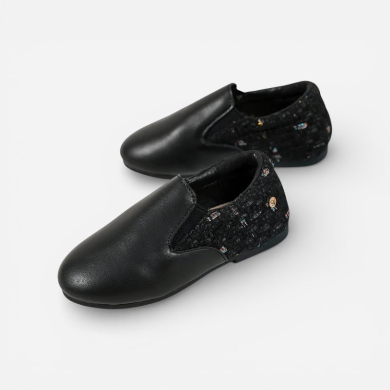 Mocassin Fillette Noir En Cuir