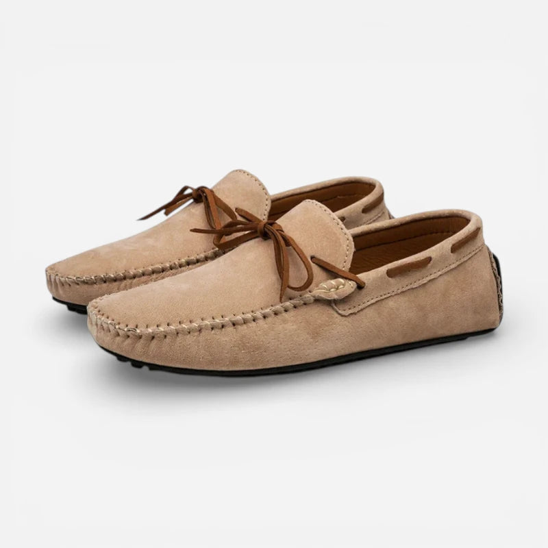 Mocassin Confortable Bateau En Daim Beige Pour Homme à Lacet