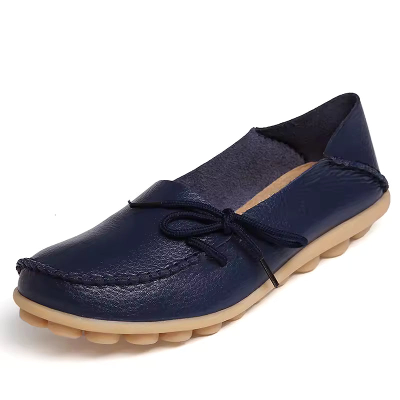 Mocassin Cuir Bleu Marine Femme Lacet