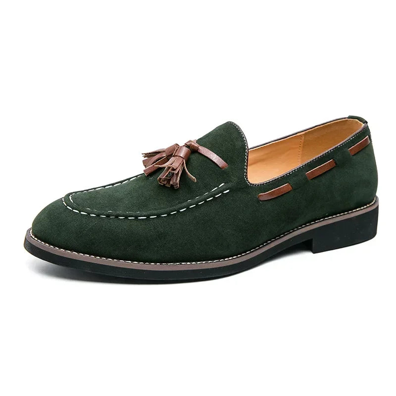 Mocassin Daim Vert à Glands Marron Homme