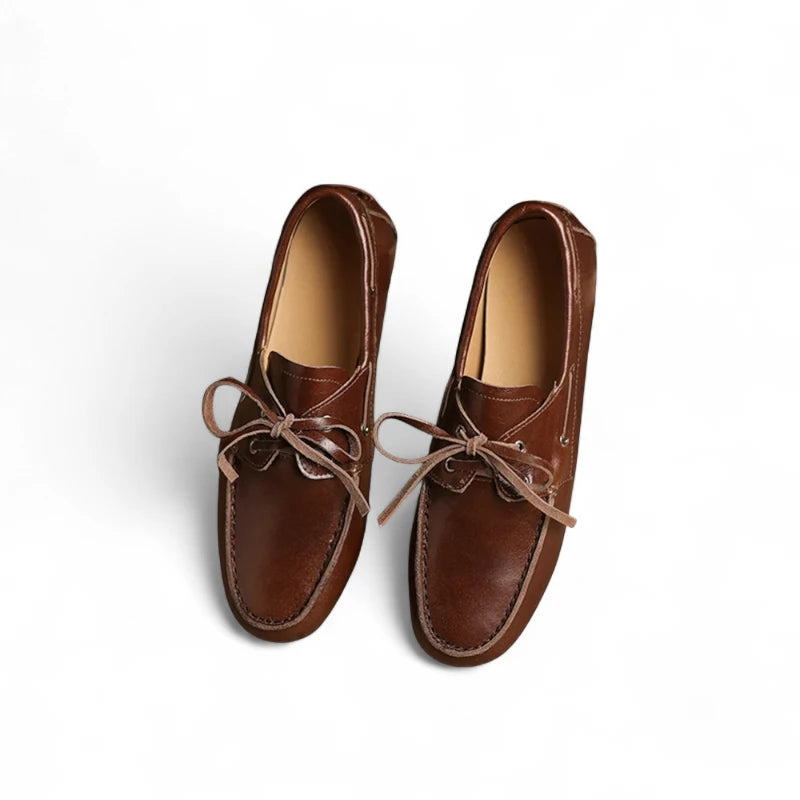 Mocassin Peau De Vache Marron Foncé à Lacets Pour Femme