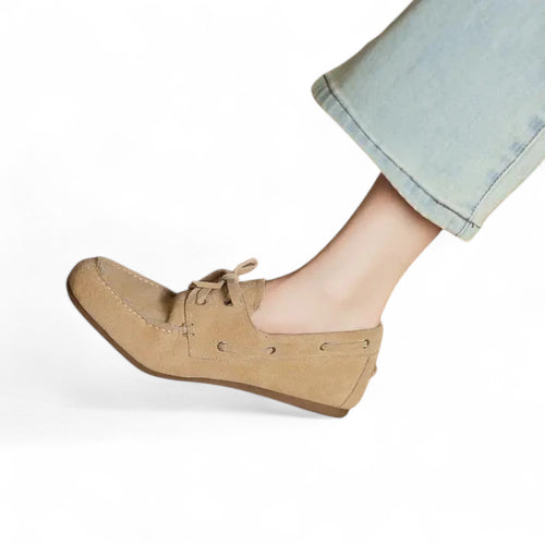 Mocassin En Daim Beige à Lacets Pour Femme
