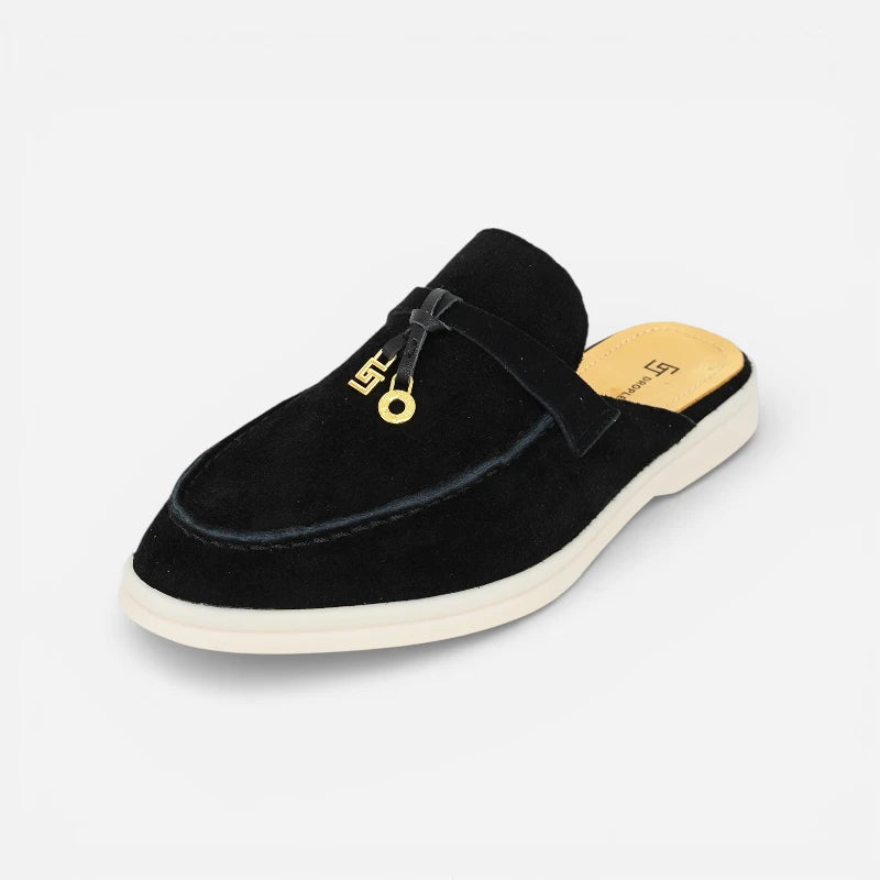 Mocassin Ouvert En Daim Noir