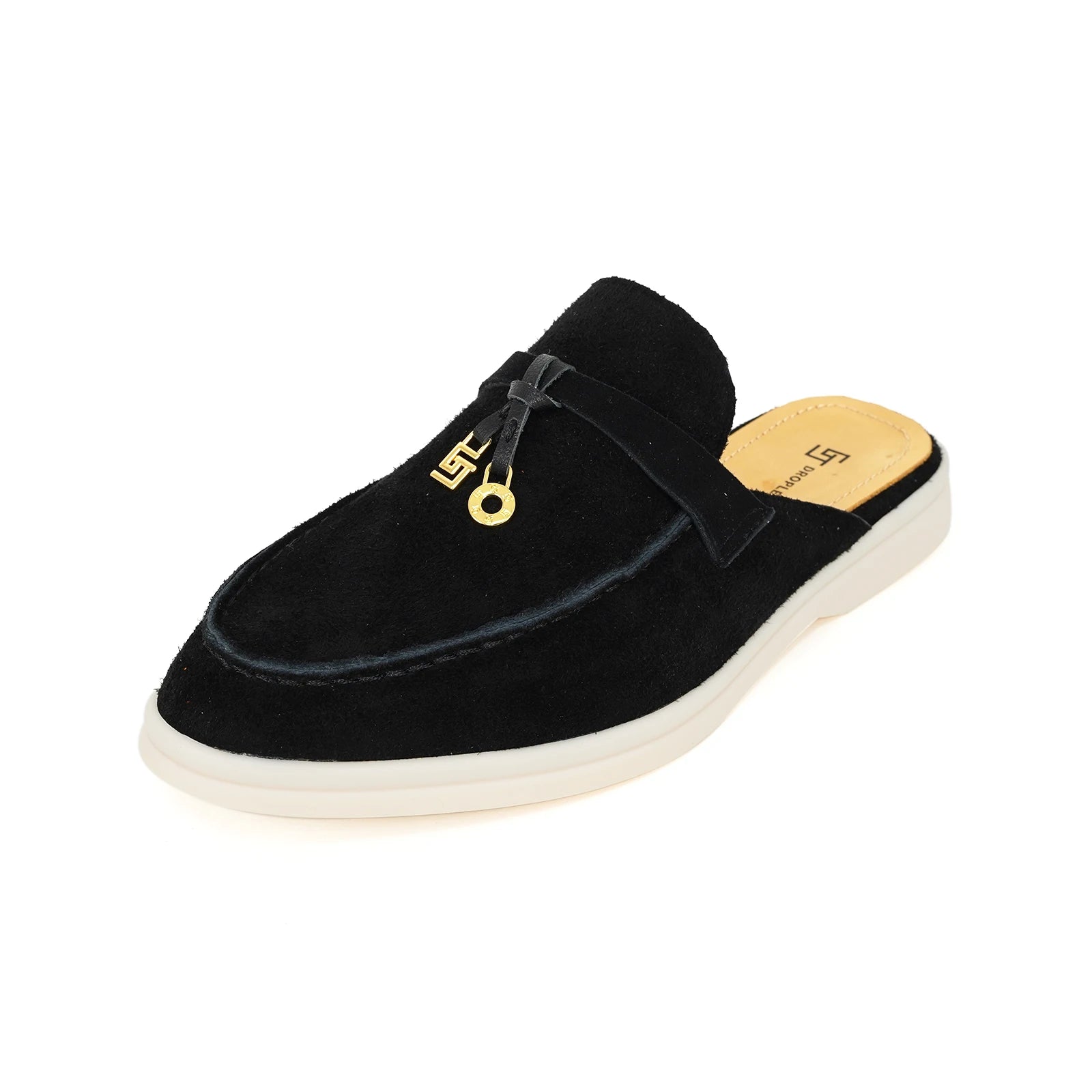 Mocassin Ouvert En Daim Noir