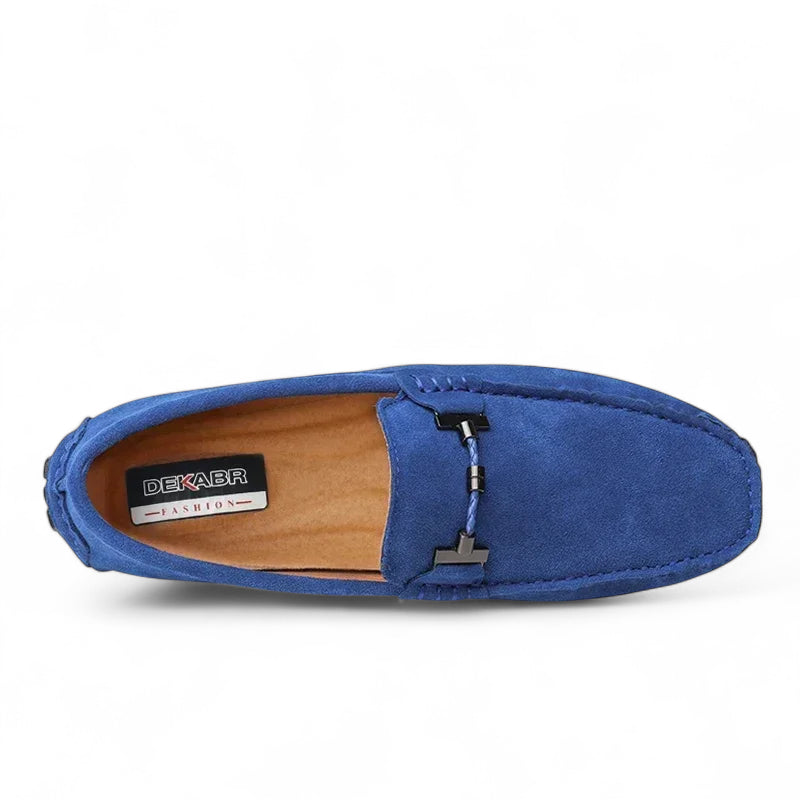 Mocassin En Daim Bleu Avec Chaine Pour Homme