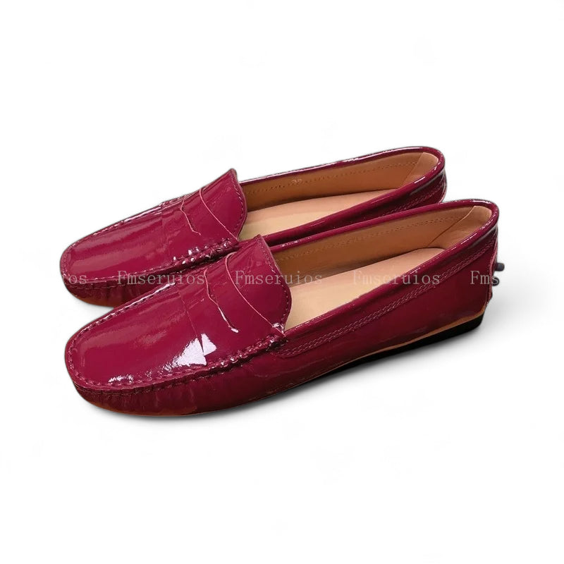 Mocassin En Cuir Bordeaux Vernis Pour Femme