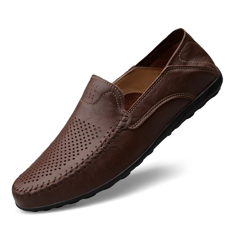 Mocassin En Cuir Marron Foncé Vernis Pour Homme