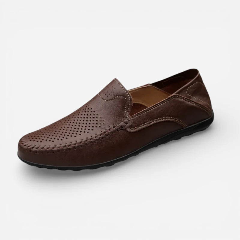Mocassin En Cuir Marron Foncé Vernis Pour Homme