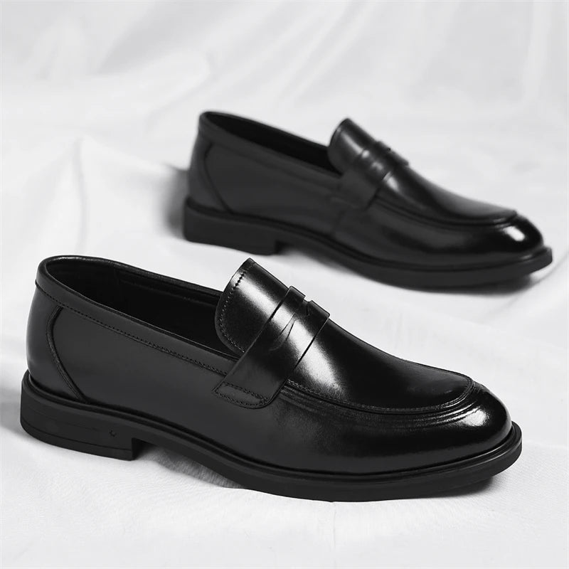 Mocassin De Ville Costume En Cuir Véritable Noir Vernis Pour Homme