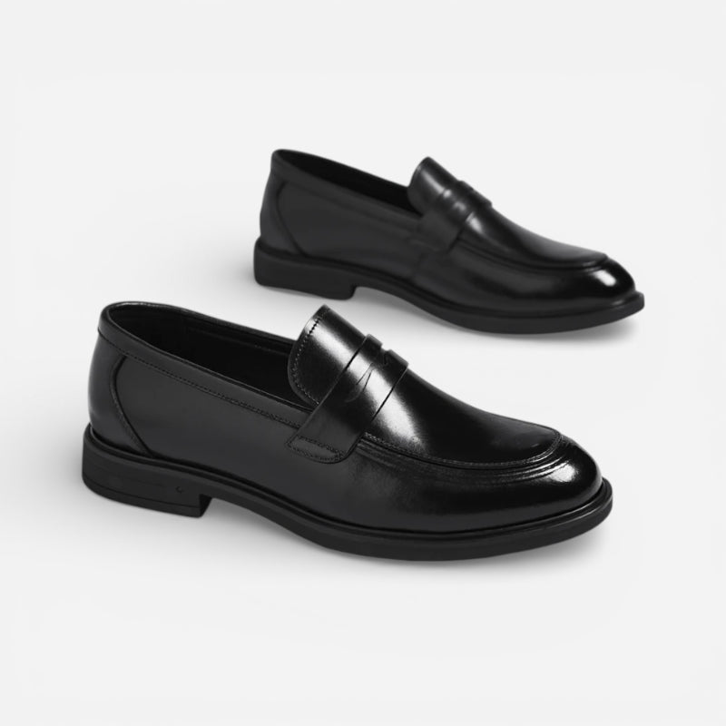Mocassin De Ville Costume En Cuir Véritable Noir Vernis Pour Homme