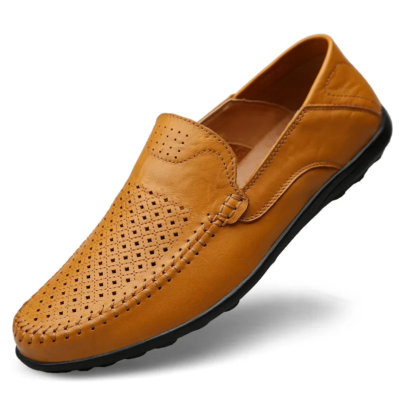 Mocassin En Cuir Vernis camel Respirant Pour Homme
