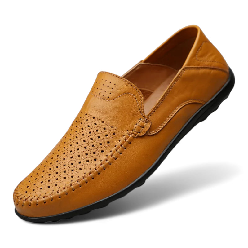 Mocassin En Cuir Vernis camel Respirant Pour Homme