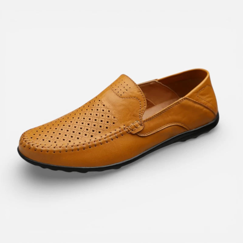 Mocassin En Cuir Vernis camel Respirant Pour Homme