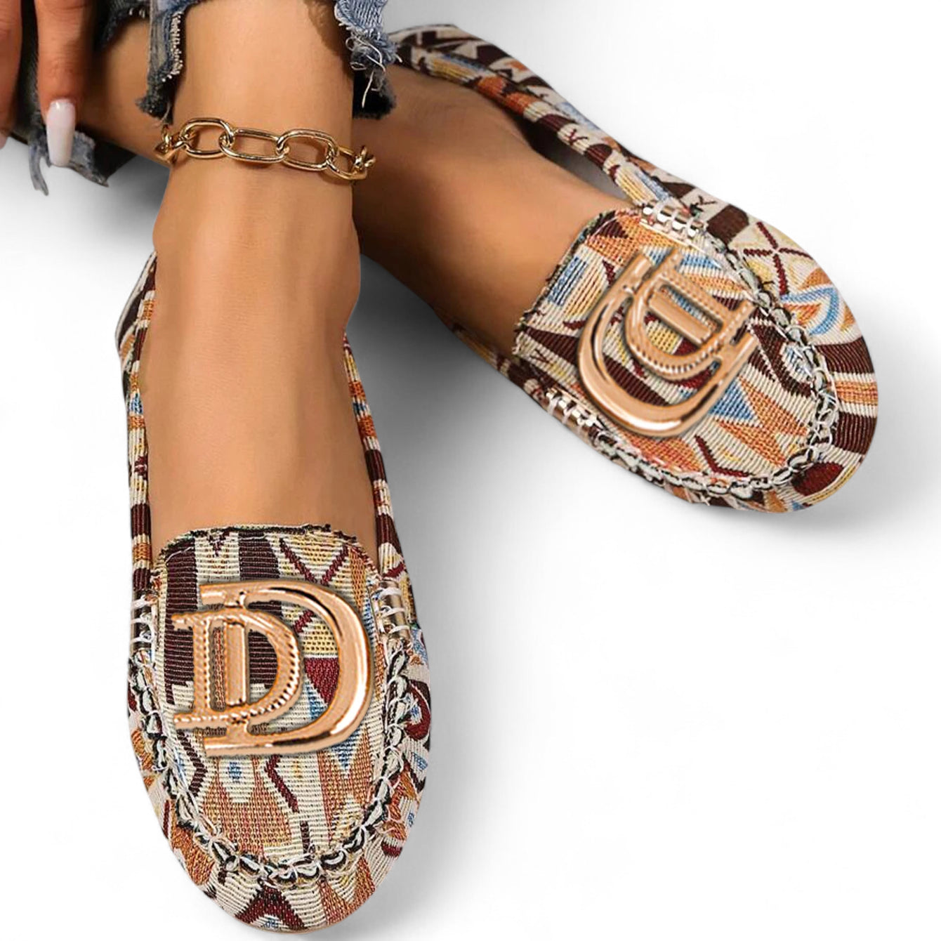 Mocassin Pour Femme Multicolore Avec Bijoux