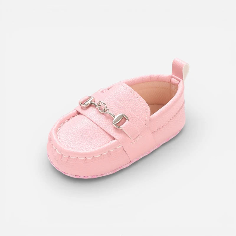 Mocassin En Cuir Rose Avec Chainette Bébé