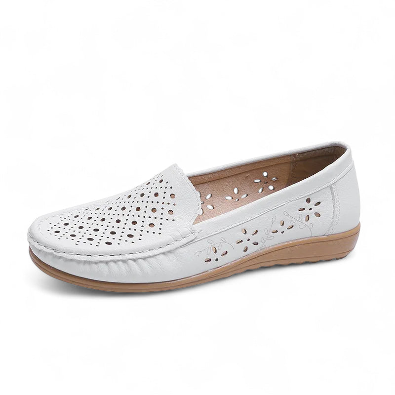 Mocassin Blanc Respirant Compensé Pour Femme
