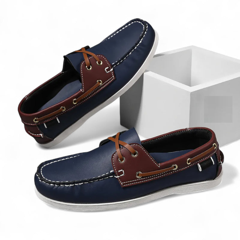 Mocassin En Cuir Marine Et marron à Lacet Homme