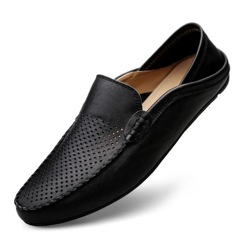 Mocassin Noir Cuir Pour Homme Respirant