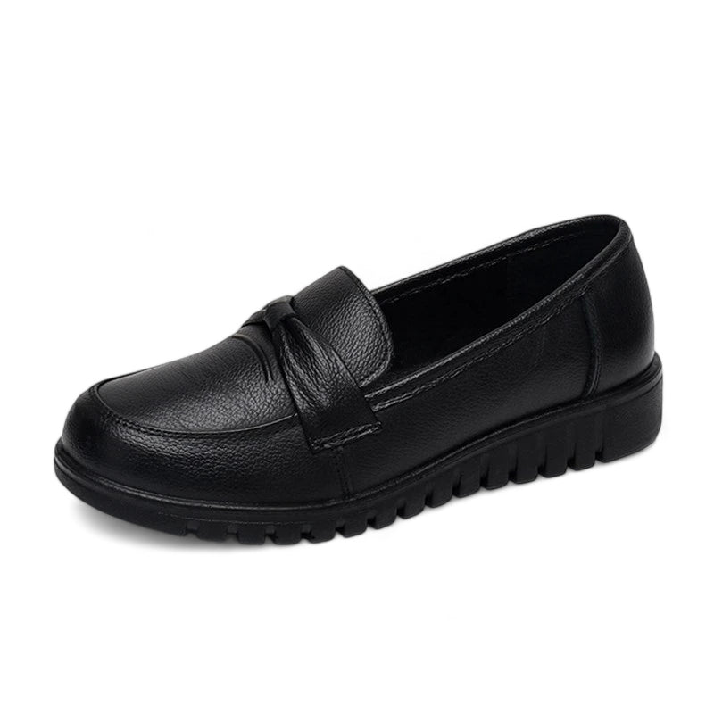 Mocassin Noir Compensé Pour Femme Chic Avec Bandeau