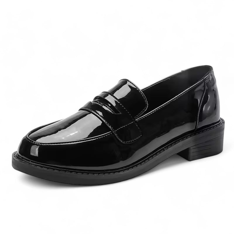 Mocassins à Talons En Cuir Verni Noir