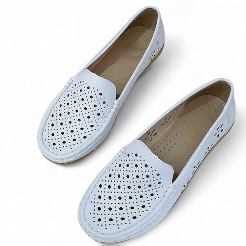 Mocassin Blanc Respirant Compensé Pour Femme
