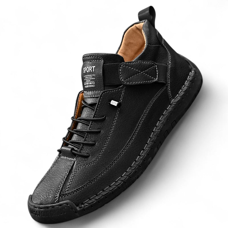 Mocassin En Cuir Noir Pour Homme à Lacets Avec Coutures