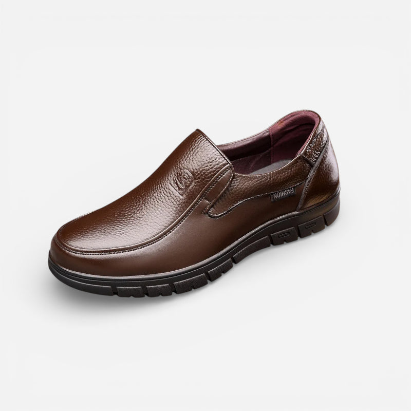 Mocassin Orthopédique Semelle Epaisse Confort En Cuir Véritable Marron Pour Homme