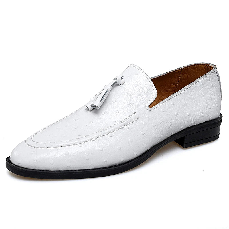 Mocassin Cuir Vernis Blanc à Points Homme