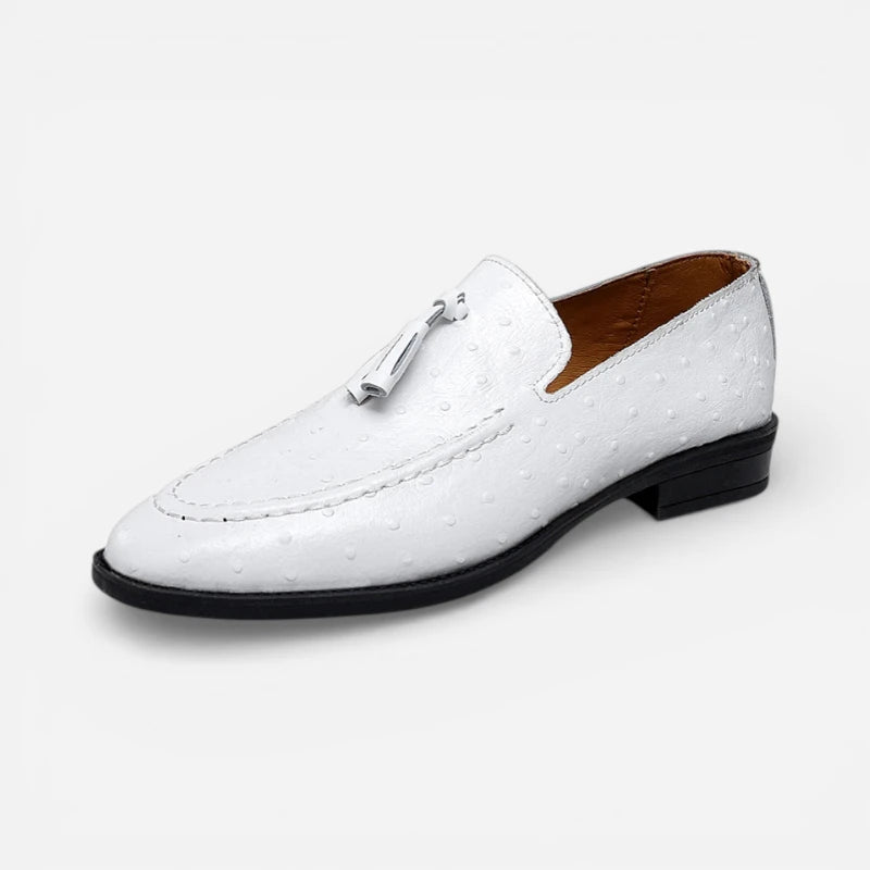 Mocassin Cuir Vernis Blanc à Points Homme