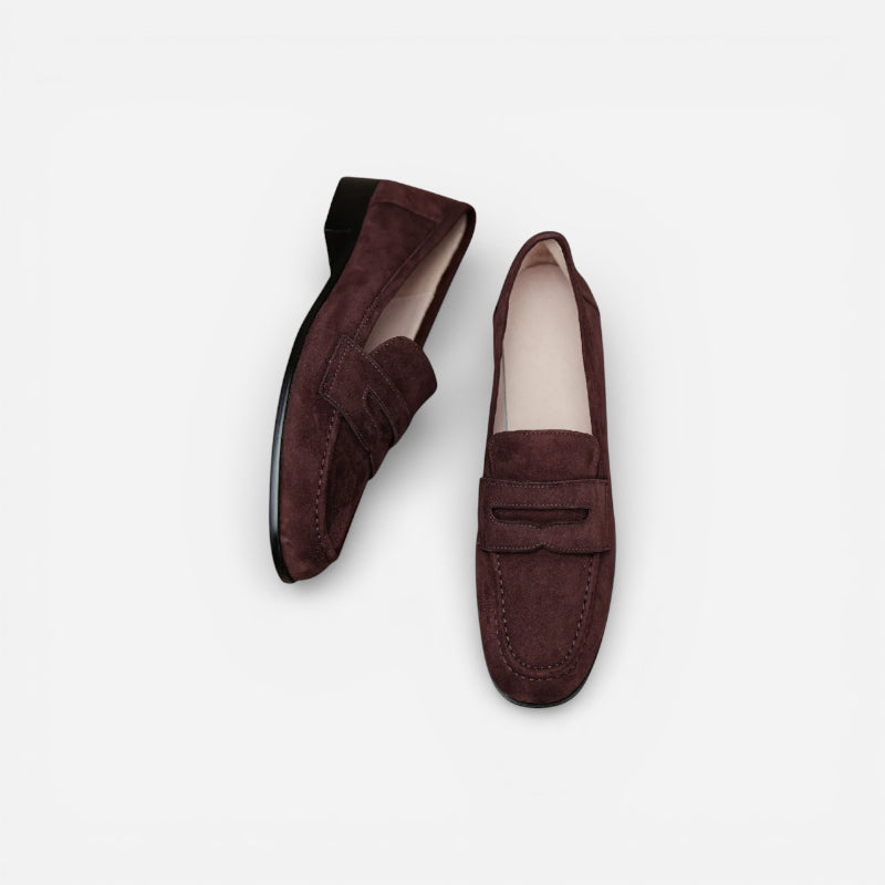 Mocassin Marron Foncé En Daim Pour Femme