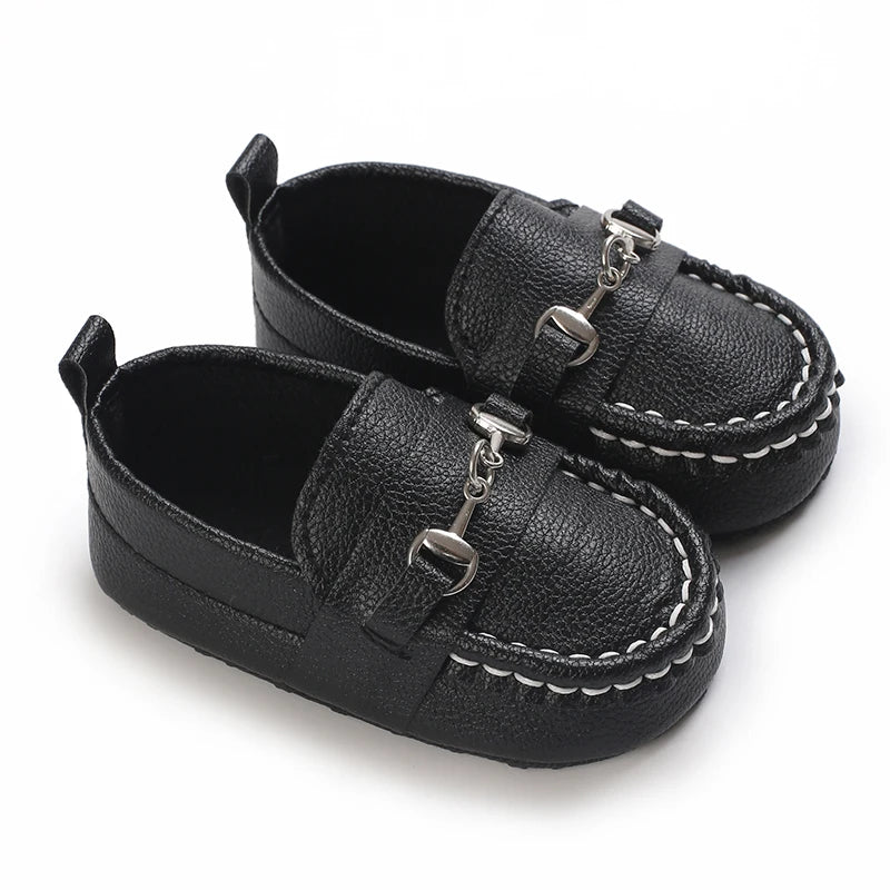 Mocassin Bébé Noir Chainette Cuir