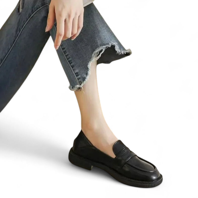 Mocassin En Cuir Vernis Noir Talon Pour Femme