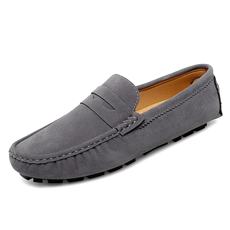 Mocassin Bateau En Daim Gris Foncé Pour Homme