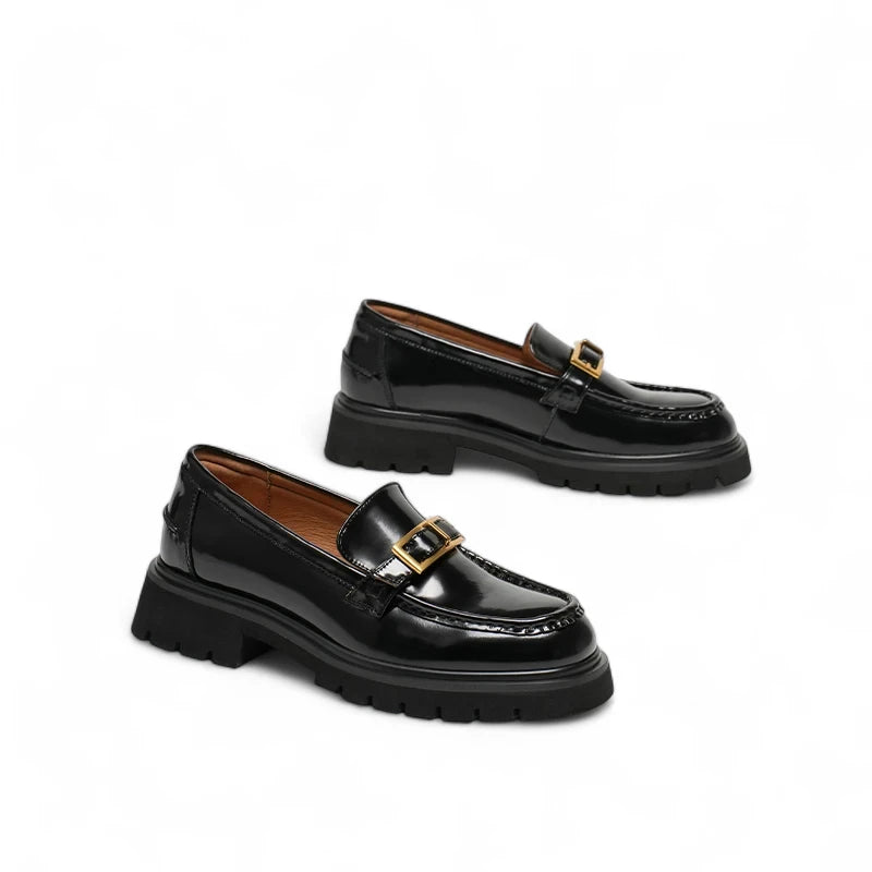 Mocassins Noir Femme Chainette Dorée