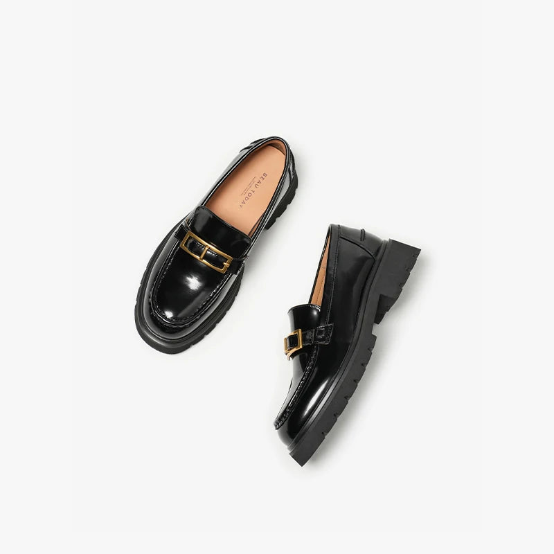 Mocassins Noir Femme Chainette Dorée