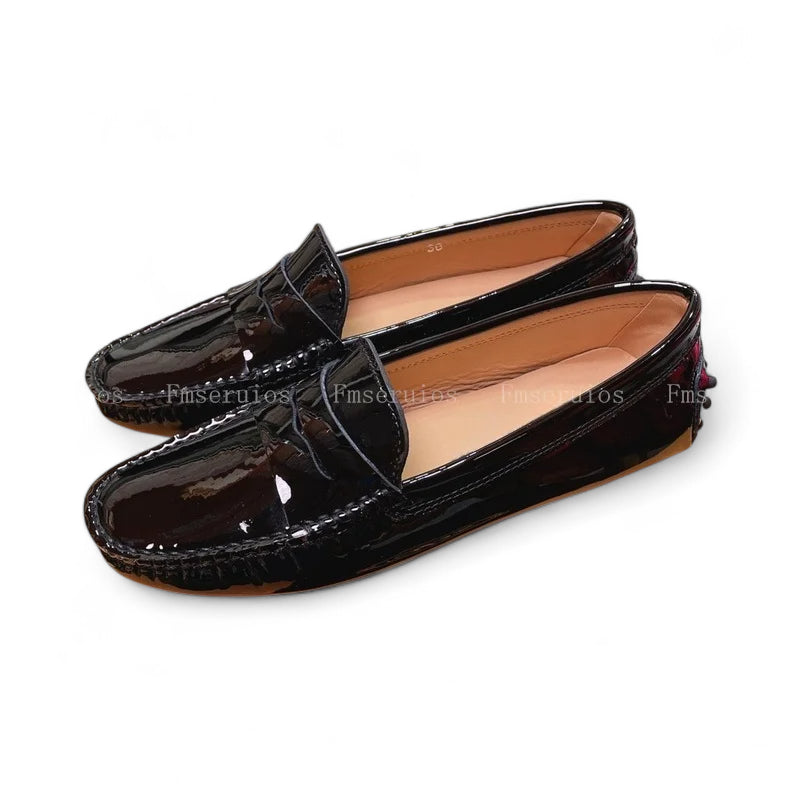 Mocassin Noir Vernis Pour Femme