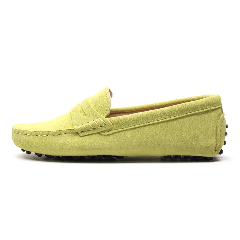 Mocassin En Daim Jaune Pour Femme