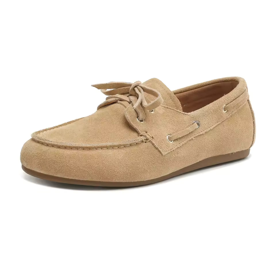Mocassin En Daim Beige à Lacets Pour Femme