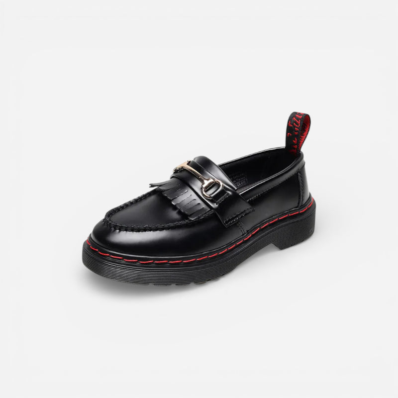 Mocassin Cuir Vernis Bicolore Frange Pour femme