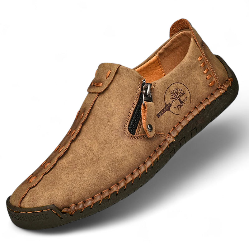Mocassin En Cuir Marron Avec Fermeture Pour Homme