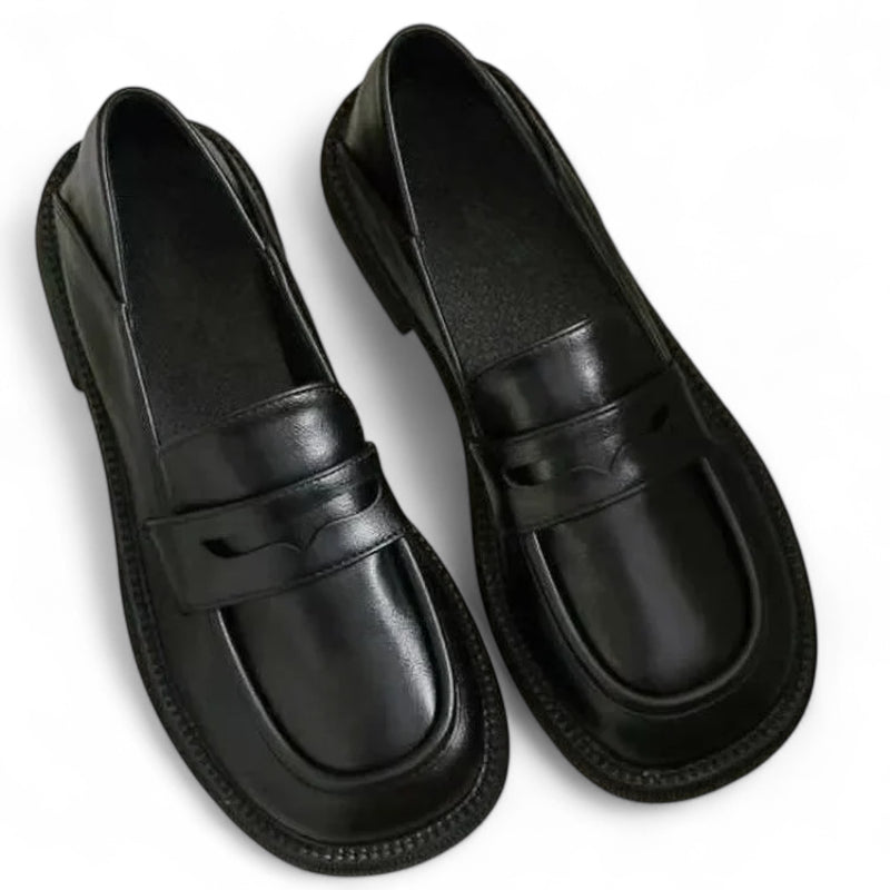 Mocassin En Cuir Vernis Noir Talon Pour Femme