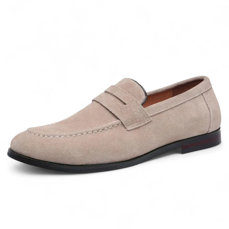 Mocassin En Daim Beige à Talon Pour Homme