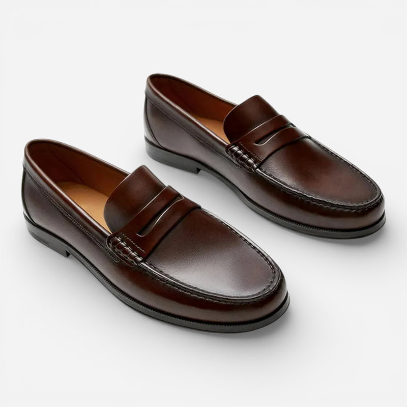 Mocassin Homme Cuir Marron Vernis à Talon