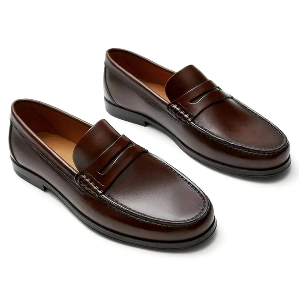 Mocassin Homme Cuir Marron Vernis à Talon