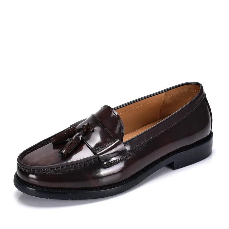 Mocassin En Cuir Vernis Marron Foncé Pour Homme à Gland