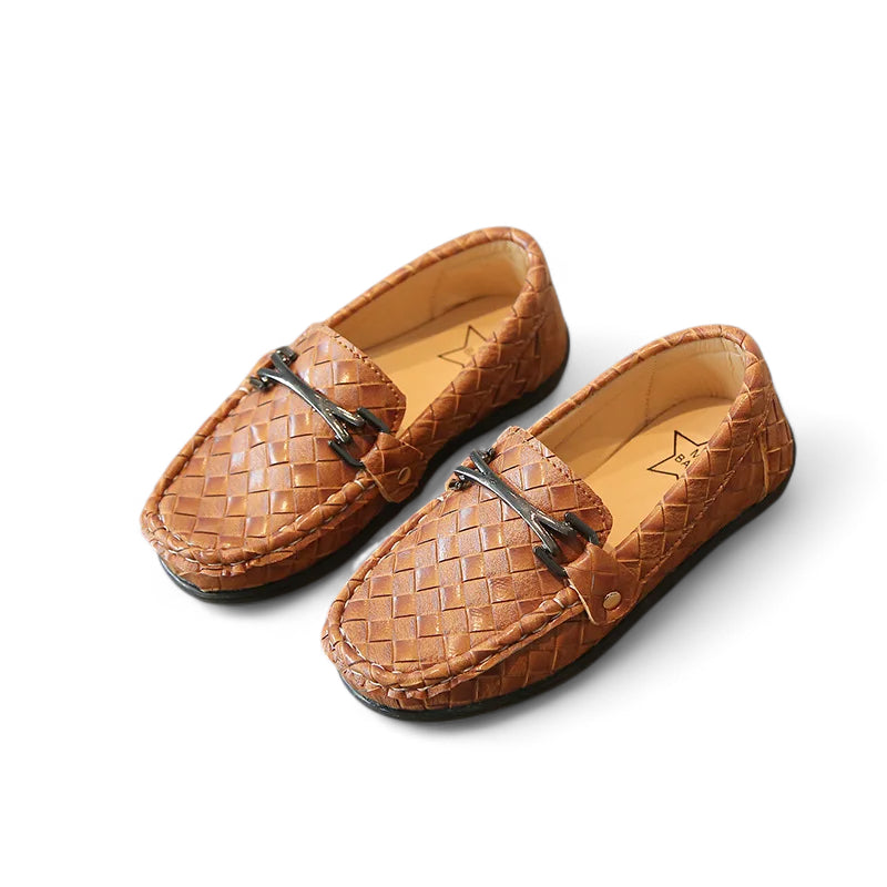 Mocassin Cuir Tressé Camel Garçon