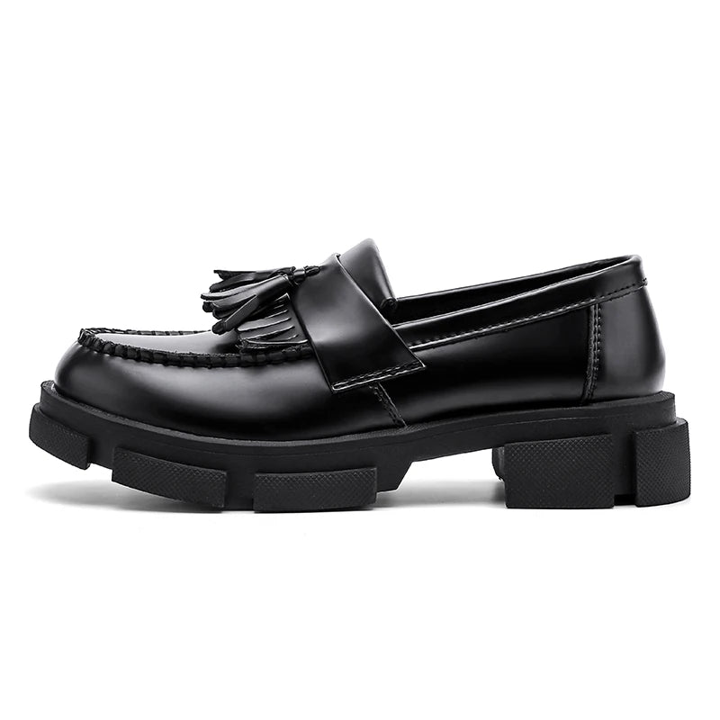 Mocassin Compensé En Cuir Noir à Gland Pour Homme