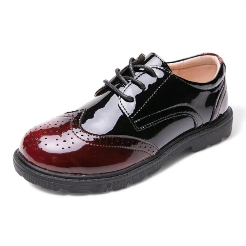 Mocassin Garçon Bordeaux Et Noir Vernis à Lacet