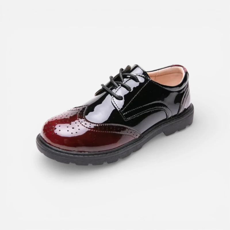 Mocassin Garçon Bordeaux Et Noir Vernis à Lacet