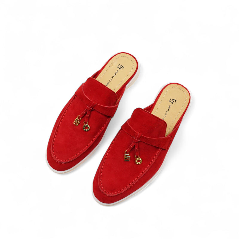 Mocassin Ouvert En Daim Rouge Pour Femme